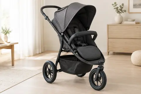Poussette Bebeconfort Cloudy graphite avec siège inclinable, trois roues pneumatiques et panier de rangement