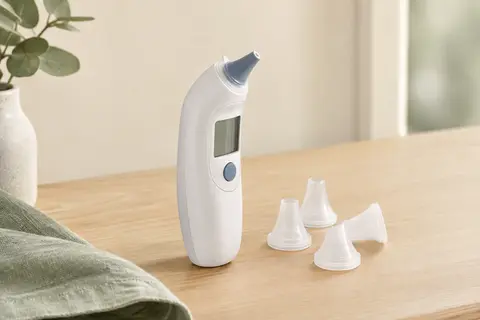 Thermomètre auriculaire blanc Braun ThermoScan 3 accompagné de quelques embouts jetables