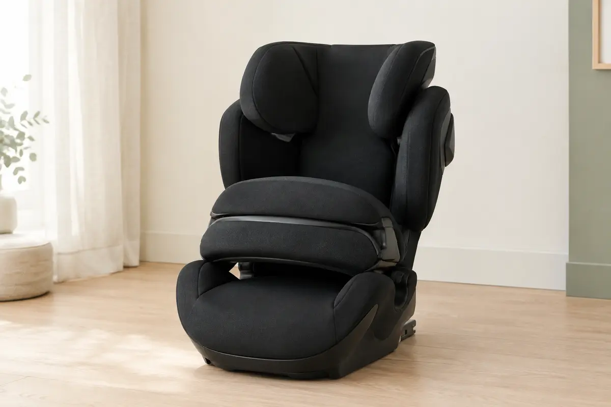 Siège auto Cybex Pallas B i-Size en textile noir présenté seul dans un intérieur lumineux
