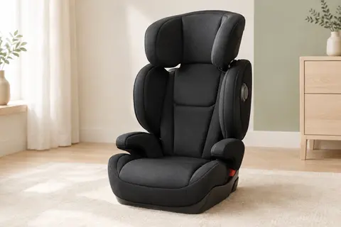 Siège auto Kinderkraft I-Comfy noir avec appui-tête réglable et dossier inclinable dans un intérieur lumineux