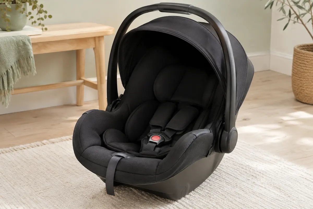 Siège-auto bébé Maxi-Cosi Pebble 360 noir, présenté seul dans un intérieur lumineux