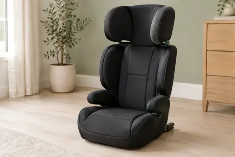 Rehausseur auto noir à dossier haut, avec assise rembourrée et appui-tête réglable