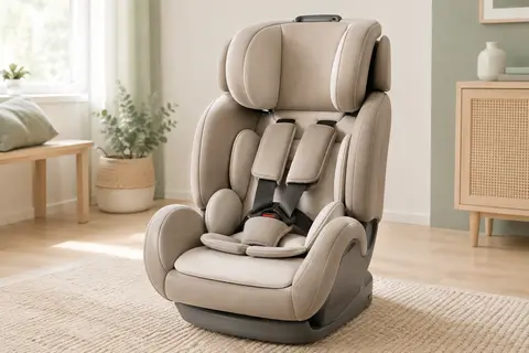 Siège auto convertible Nania Dune pivotant, présenté seul dans un intérieur lumineux aux tons naturels.